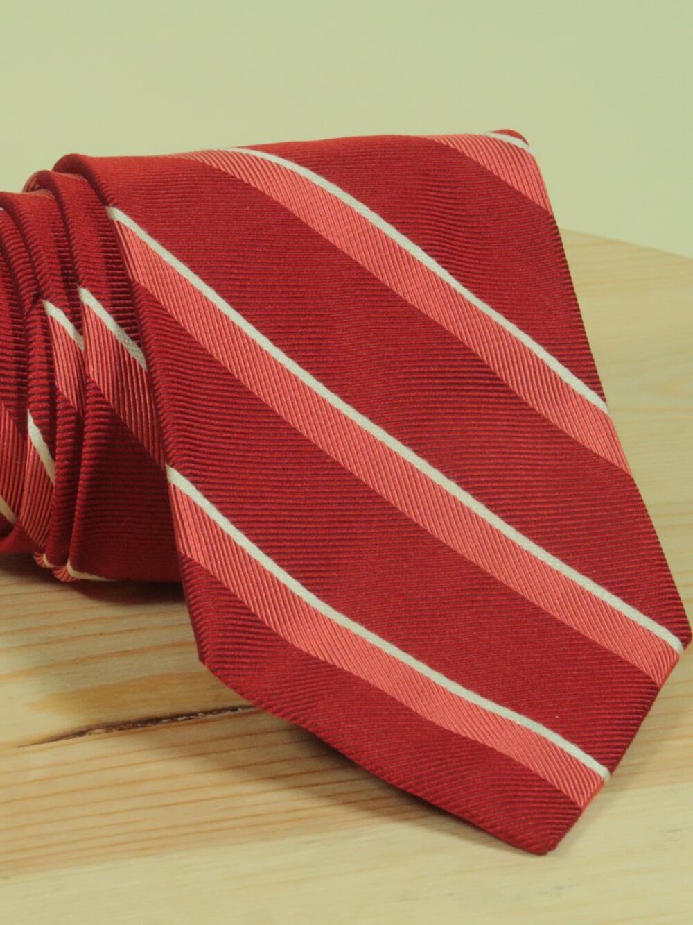 Brooks Brothers Repp Stripe Tie Mens Red Pink White Silk Grosgrain Woven